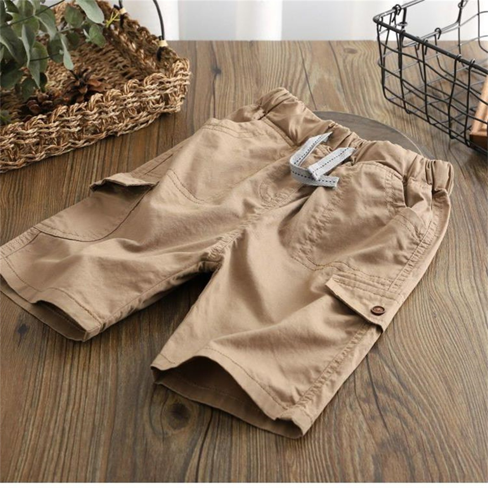 JingChang Boys Summer Work Shorts Lightweight Athletic Shorts with Pockets for Workout Gym Training Outdoor,Khaki,3 Years